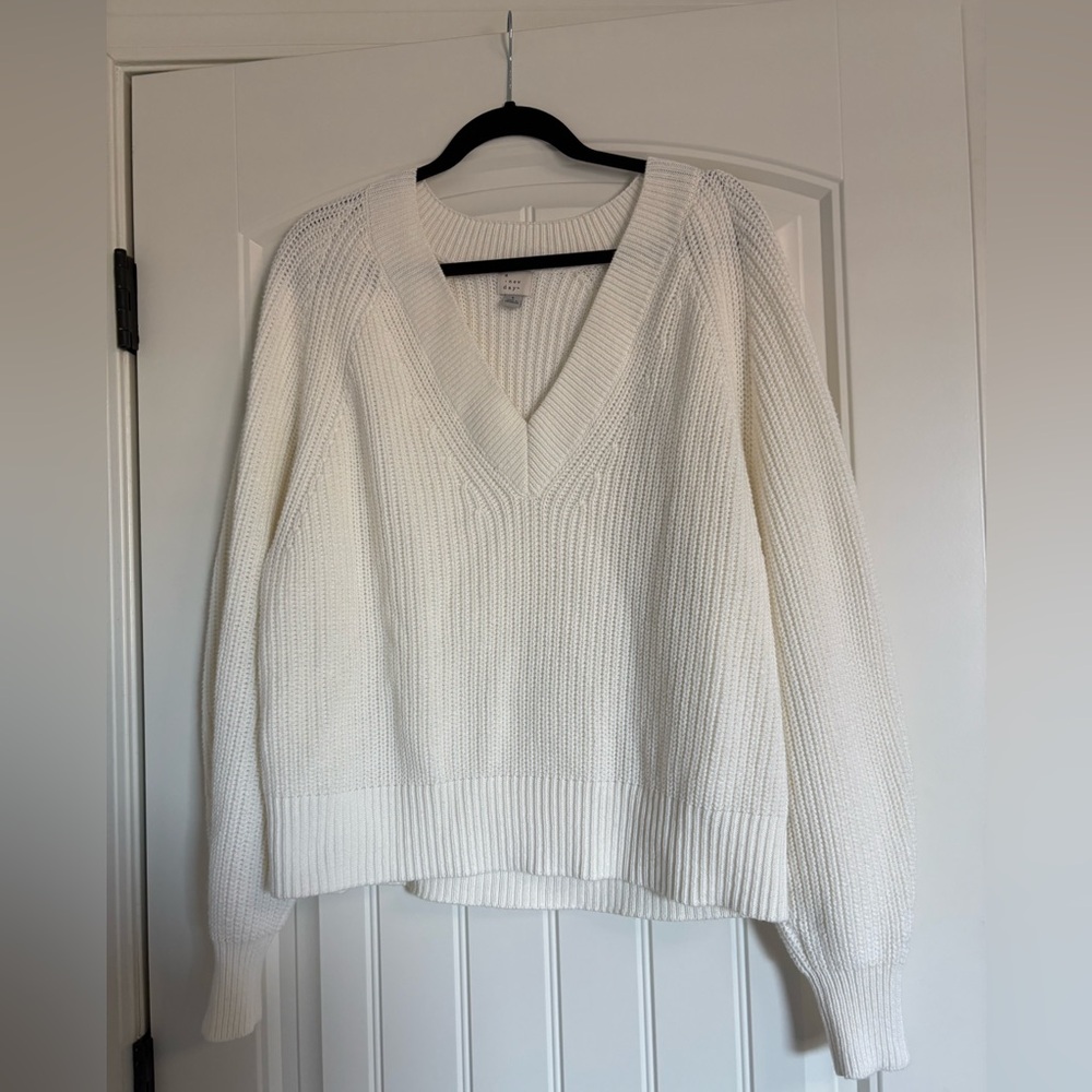 A New Day White V Neck Sweater